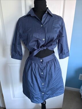Button-Front Cut-Out Dress in Slate Blue